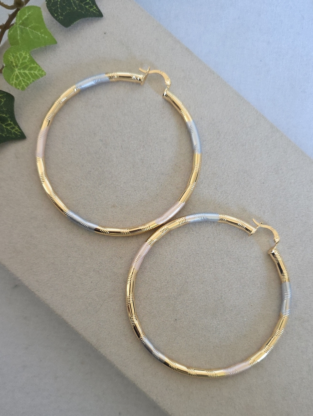 2 3/4" Tricolor Gold Filled Tube Hoop Earrings